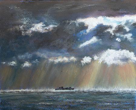 Squall near lonely ship
