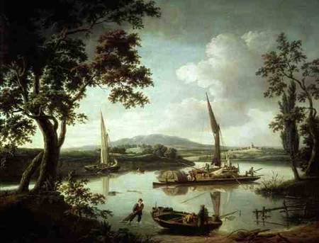 View of the Thames from Keen Edge Ferry, Shillingford - Looking across to Dorchester and the Sinodun a John Thomas Serres