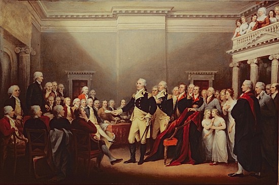 The Resignation of George Washington on 23rd December 1783, c.1822 a John Trumbull