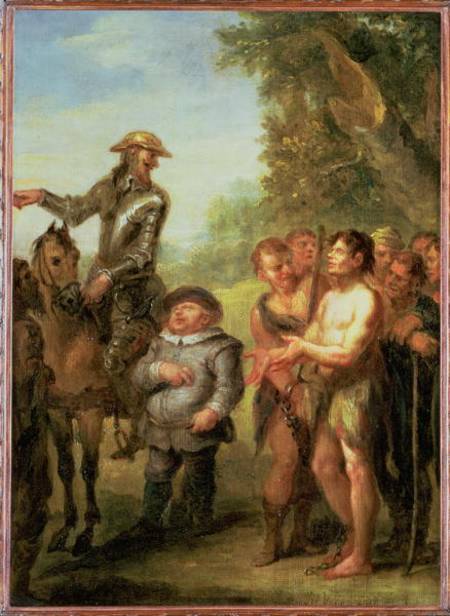 Don Quixote frees the galley slaves, from Cervantes' 'Don Quixote' a John Vanderbank