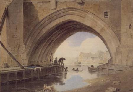 Children swimming under Ouse Bridge in York a John Varley