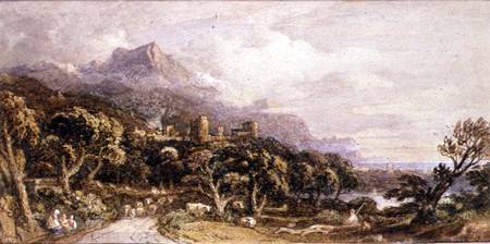 Landscape with castle and mountain a John Varley