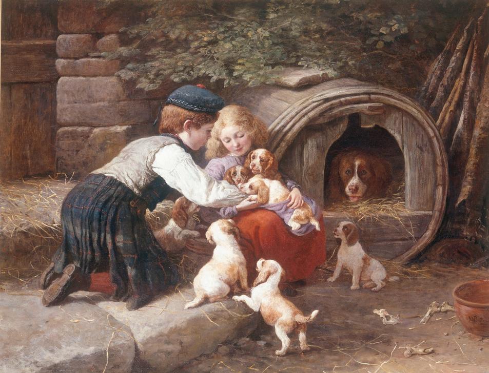Playing with the Puppies a John William Bottomley