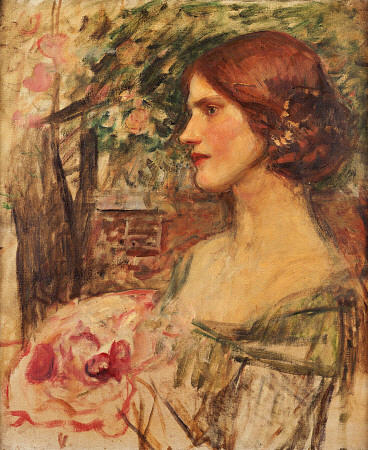 Portrait Of A Lady In A Green Dress or The Bouquet (Study) a John William Waterhouse