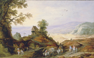 Landschaft mit einer Kapelle auf einem Hügel a Joos de Momper Il Giovane