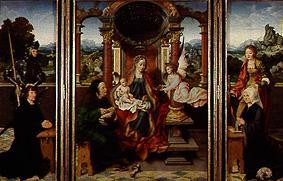 Winged altar: Enthroned Maria with Jesus and Joseph, St. George,  St. Catherine and donors a Joos van Cleve