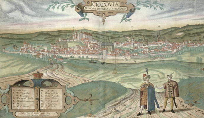 Map of Cracow, from 'Civitates Orbis Terrarum' by Georg Braun (1541-1622) and Frans Hogenberg (1535- a Joris Hoefnagel