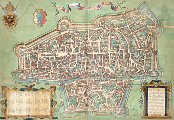 Map of Augsburg, from 'Civitates Orbis Terrarum' by Georg Braun (1541-1622) and Frans Hogenberg (153 a Joris Hoefnagel