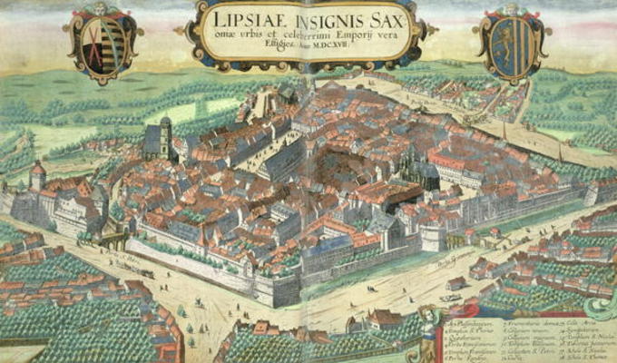 Map of Leipzig, from 'Civitates Orbis Terrarum' by Georg Braun (1541-1622) and Frans Hogenberg (1535 a Joris Hoefnagel
