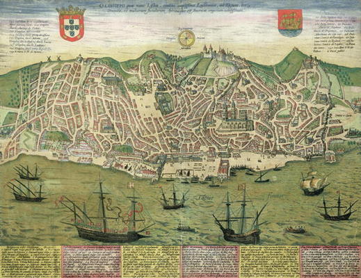 Map of Lisbon, from 'Civitates Orbis Terrarum' by Georg Braun (1541-1622) and Frans Hogenberg (1535- a Joris Hoefnagel