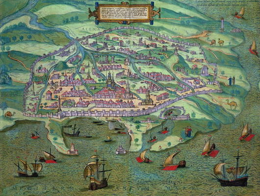 Map of Alexandria, from 'Civitates Orbis Terrarum' by Georg Braun (1541-1622) and Frans Hogenberg (1 a Joris Hoefnagel