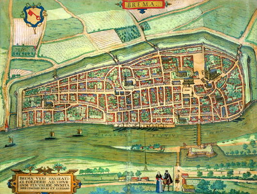 Map of Bremen, from 'Civitates Orbis Terrarum' by Georg Braun (1541-1622) and Frans Hogenberg (1535- a Joris Hoefnagel