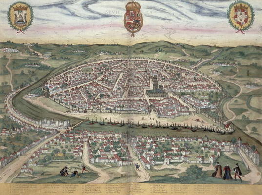 Map of Seville, from 'Civitates Orbis Terrarum' by Georg Braun (1541-1622) and Frans Hogenberg (1535 a Joris Hoefnagel