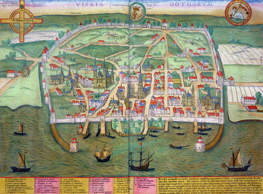 Map of Visby, from 'Civitates Orbis Terrarum' by Georg Braun (1541-1622) and Frans Hogenberg (1535-9 a Joris Hoefnagel