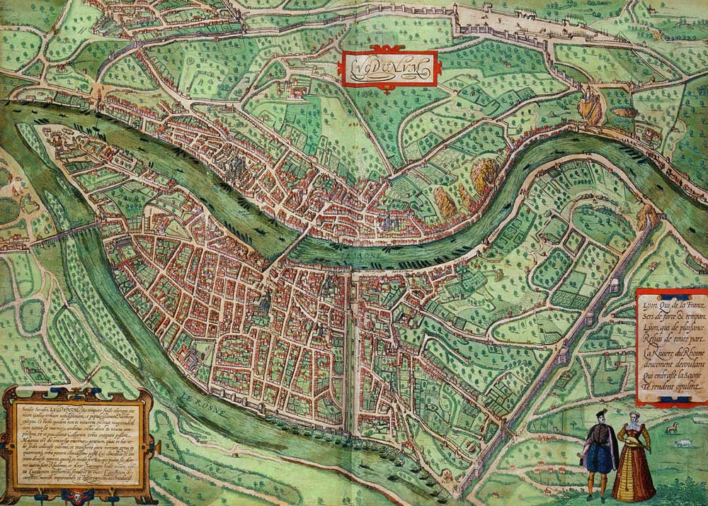Map of Lyon, from 'Civitates Orbis Terrarum' by Georg Braun (1541-1622) and Frans Hogenberg (1535-90 a Joris Hoefnagel
