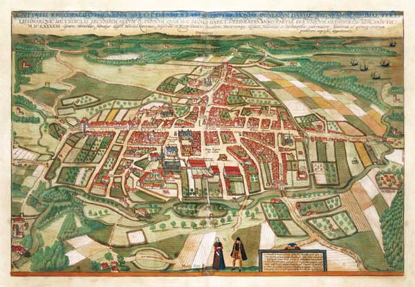 Map of Odense, from 'Civitates Orbis Terrarum' by Georg Braun (1541-1622) and Frans Hogenberg (1535- a Joris Hoefnagel