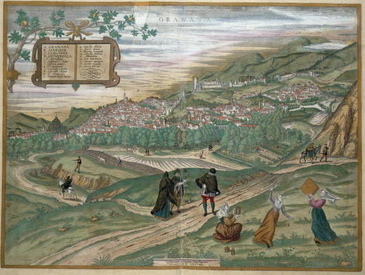 Map of Granada, from 'Civitates Orbis Terrarum', Volume I number 4, by Georg Braun (1541-1622) and F a Joris Hoefnagel