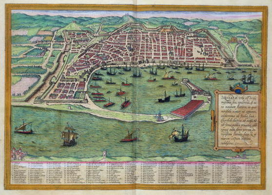 Map of Messina, from 'Civitates Orbis Terrarum' by Georg Braun (1541-1622) and Frans Hogenberg (1535 a Joris Hoefnagel