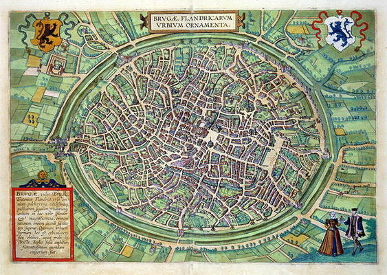 Town Plan of Bruges, from 'Civitates Orbis Terrarum' by Georg Braun (1541-1622) and Frans Hogenburg a Joris Hoefnagel