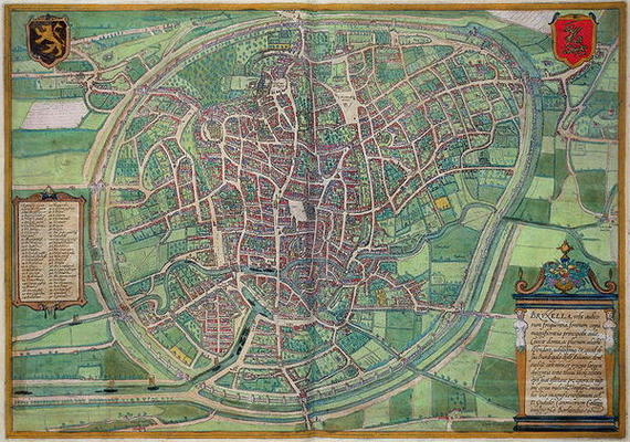 Town Plan of Brussels, from 'Civitates Orbis Terrarum' by Georg Braun (1542-1622) and Frans Hogenbur a Joris Hoefnagel