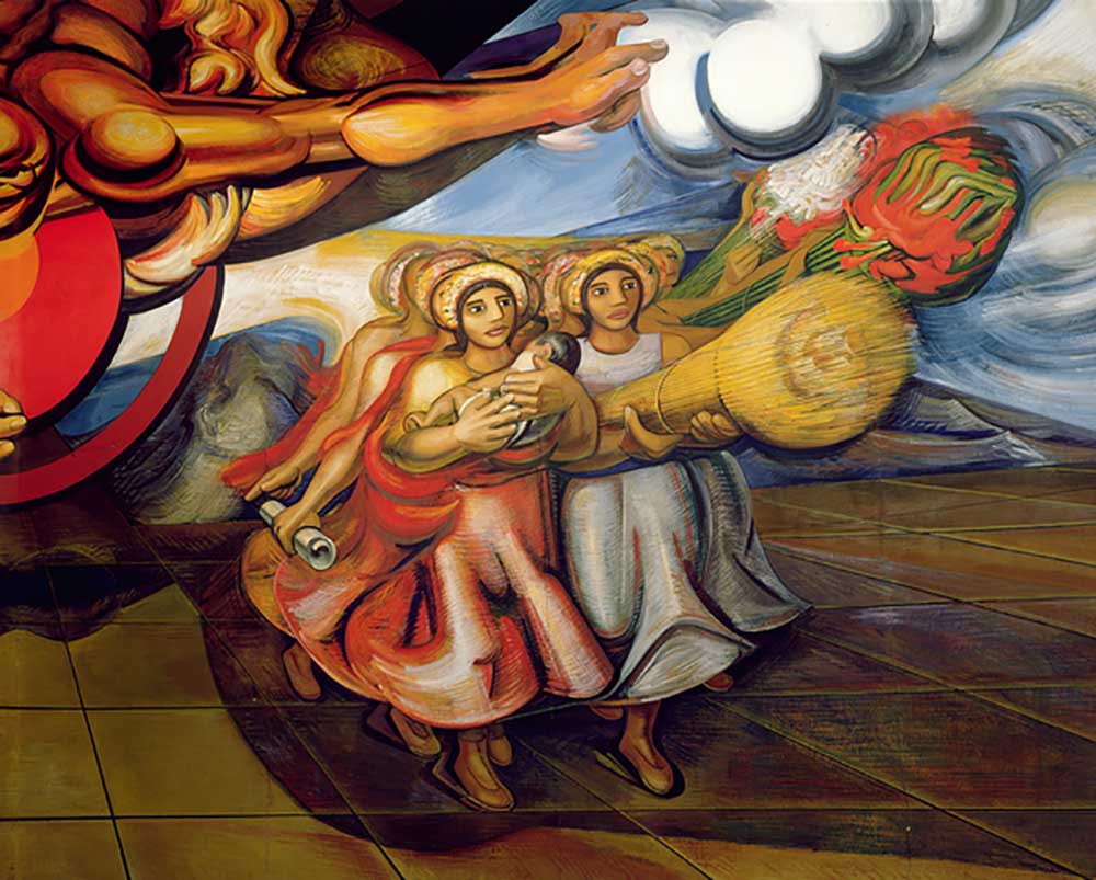 Mexican women, with their children and the products of their labour, marching to demand their rights a José Clemente Orozco