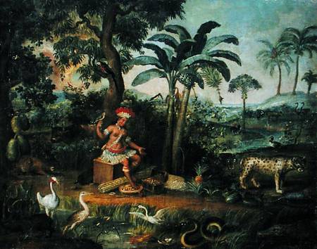 Native Indian in a landscape with animals a Jose Teofilo de Jesus
