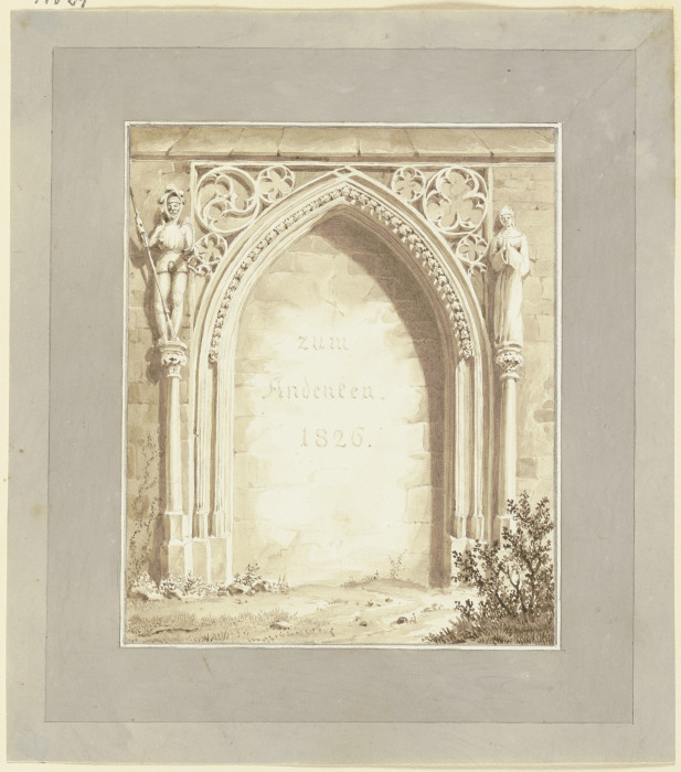 Zugemauertes gotisches Portal mit der Inschrift: zum Andenken 1826 a Josef von Stockhorn