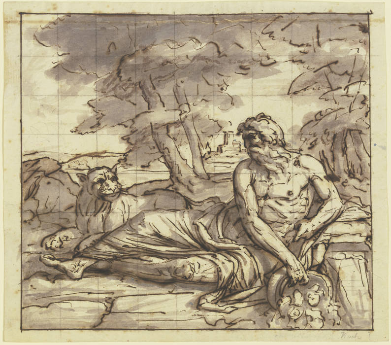 Flußgott Tiber mit Löwin, an der Quelle ruhend a Joseph Anton Koch