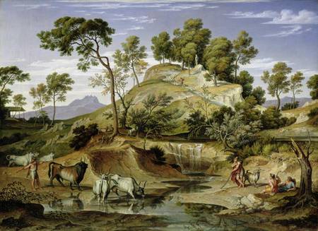 Landscape with Shepherds and Cows and at the Spring a Joseph Anton Koch