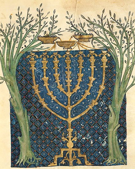 Illumination of a menorah, from the Jewish Cervera Bible a Joseph Asarfati