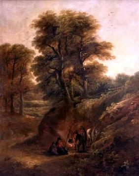 Wooded Landscape with Gypsies Round a Fire