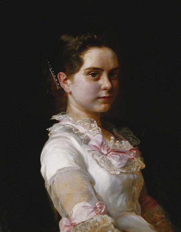 Porträt von Margarete Rieckehoer in weißem Kleid mit rosa Schleifen a Joseph Kostka