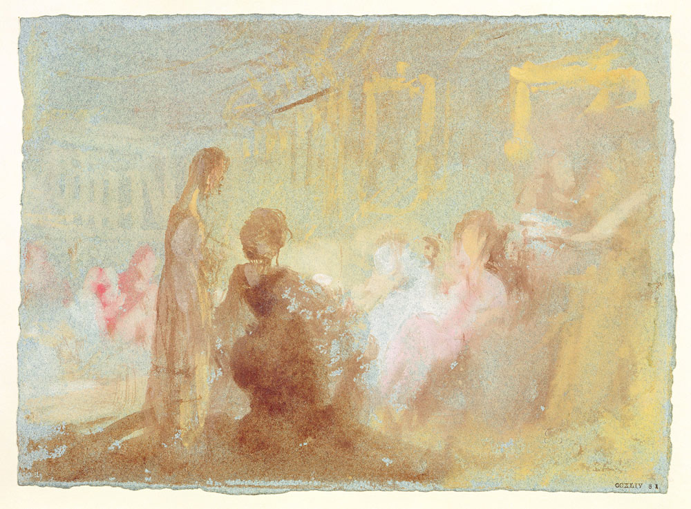 Interior at Petworth House with people in conversation a William Turner