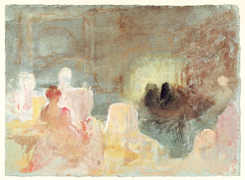 Interior at Petworth with a seated woman a William Turner