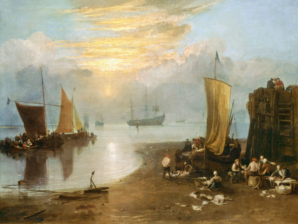Sun Rising Through Vapour: Fishermen Cleaning and Selling Fish a William Turner