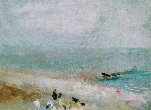 Beach with figures and a jetty. c.1830 (w/c & gouache) a William Turner