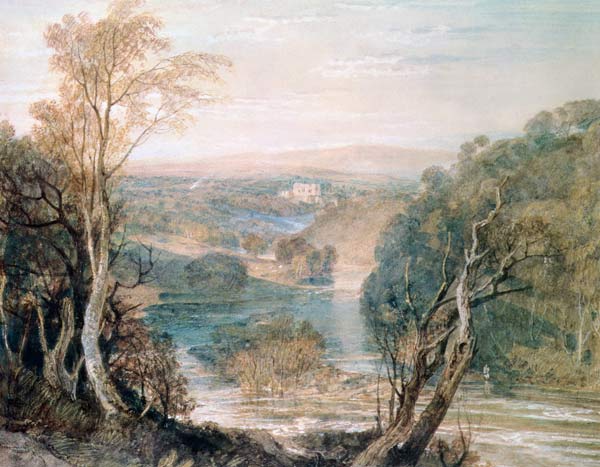 The River Wharfe with a distant view of Barden Tower a William Turner