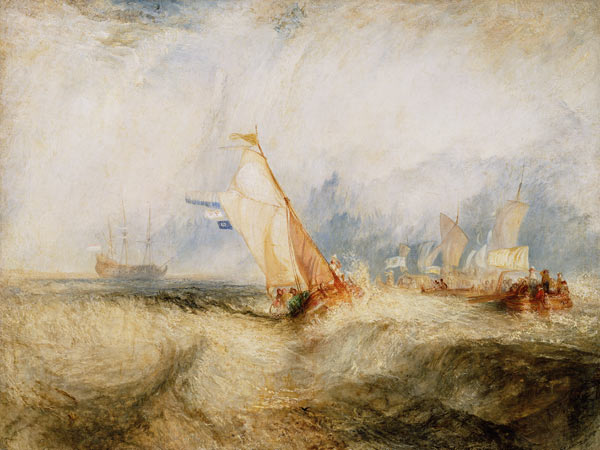 Van Tromp going about to please his masters-ships at sea getting a good wetting, from Vide Lives of a William Turner