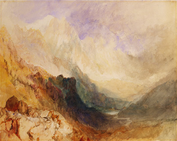 View along an Alpine Valley, possibly the Val d'Aosta a William Turner