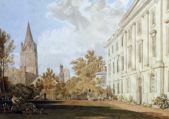 View of Christ Church Cathedral and the Garden and Fellows' Building of Corpus Christi College, Oxfo a William Turner