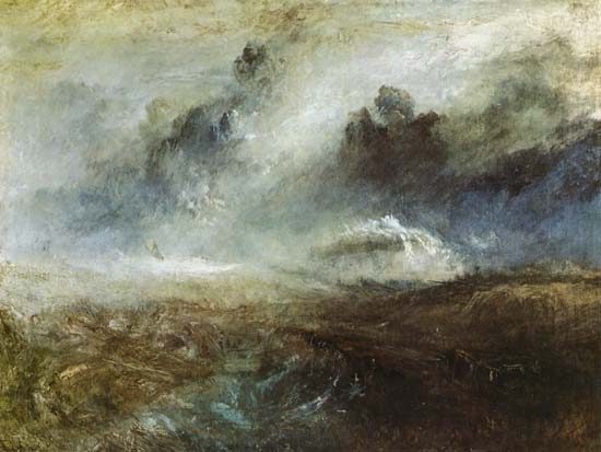 Wildly busy sea with wreck a William Turner