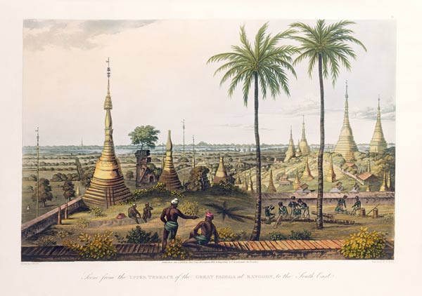Scene from the Upper Terrace of the Great Pagoda at Rangoon, to the South East, engraved by H. Pyall a Joseph Moore