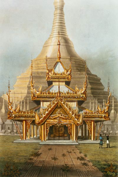 The Gold Temple of the Principal Idol Guadma at Rangoon plate 7 from 'Rangoon Views', engraved by Ge a Joseph Moore