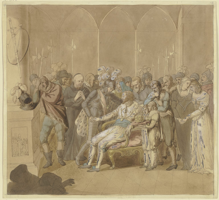 König Günther versöhnt sich 1349 auf dem Sterbebette mit seinem Gegenkönig Karl IV. a Joseph Nicolaus Peroux
