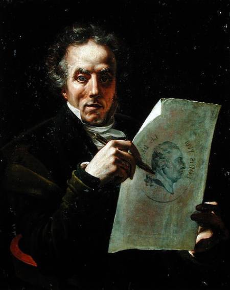 Self Portrait with a Drawing of Louis XVIII (1755-1824) a Joseph Roques