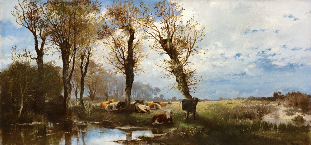 Landscape with cattle herd a Joseph Wenglein