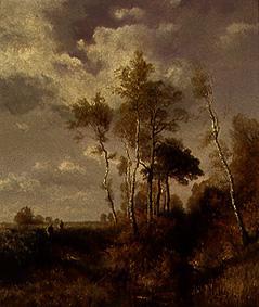 Fall landscape with hunters a Joseph Wenglein