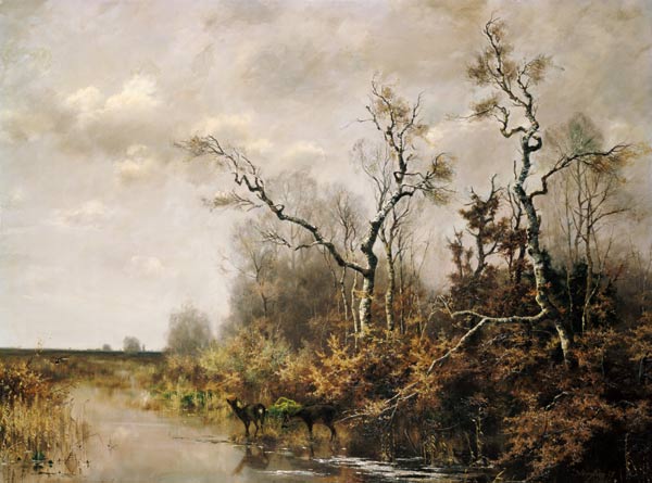 Bog landscape with two deer a Joseph Wenglein