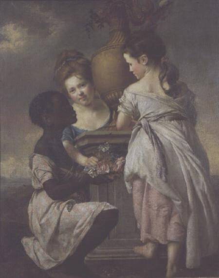 A Conversation between Girls, or Two Girls with their Black Servant a Joseph Wright of Derby