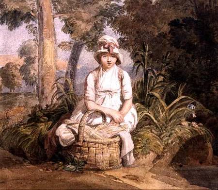 Seated Girl with Bonnet a Joshua Cristall